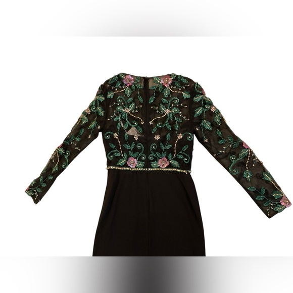 MAC DUGGAL Dress Size 4 Evening Gown Black Illusion Long Sleeve Floral Embroider - Picture 10 of 10